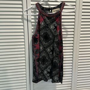 Savanna Jane Embroidered Halter Tank Top Blouse Boho Sleeveless Paisley Print